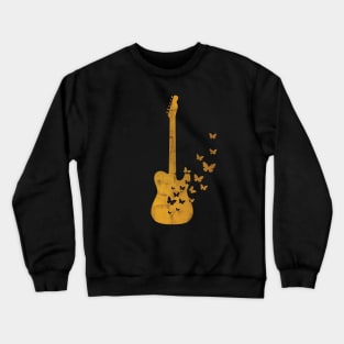 T-Style Electric Guitar Silhouette Turning Into Butterflies Gold Crewneck Sweatshirt